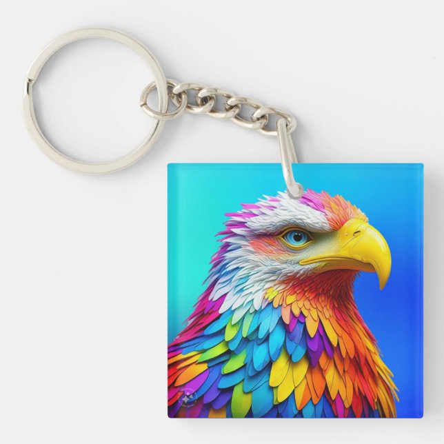 Rainbow Coloured Bald Eagle-65456 Key Ring (Front)