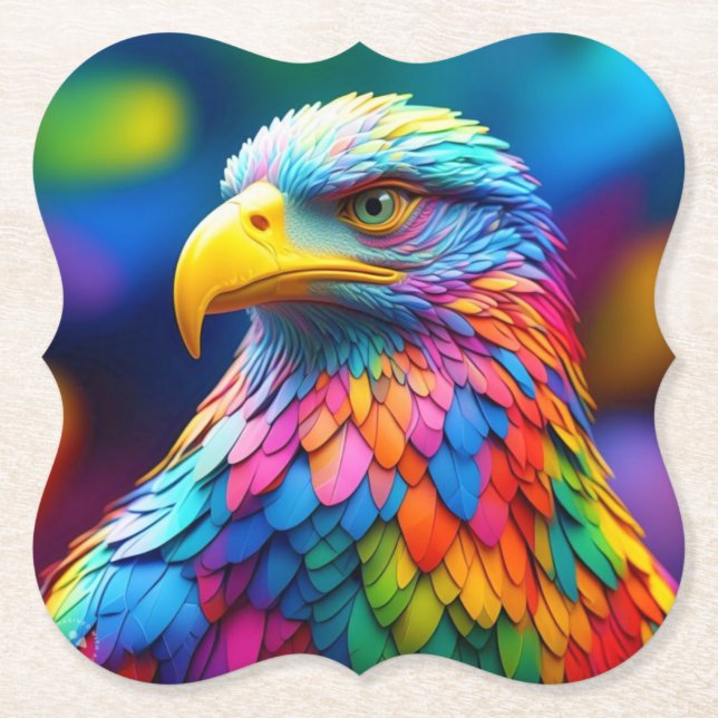 Rainbow Coloured Bald Eagle-65456 Paper Coaster (Front)