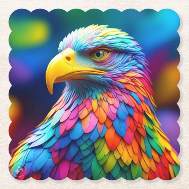 Rainbow Coloured Bald Eagle-65456 Paper Coaster (Front)