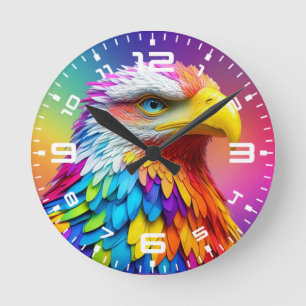 Rainbow Coloured Bald Eagle-65456 Round Clock