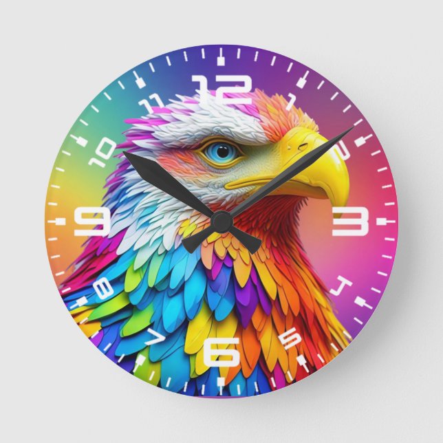 Rainbow Coloured Bald Eagle-65456 Round Clock (Front)