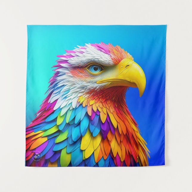 Rainbow Coloured Bald Eagle-65456 Tapestry (Front)