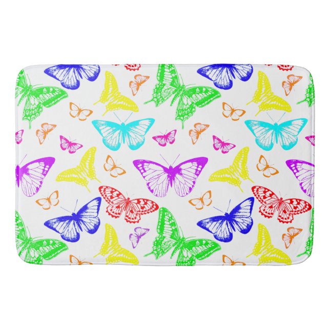 Rainbow Coloured Butterflies Flying Bath Mat (Front)