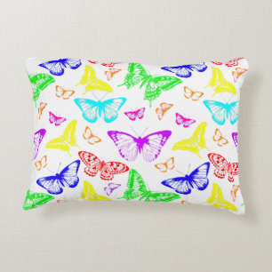 Rainbow Coloured Butterflies Flying Decorative Cushion