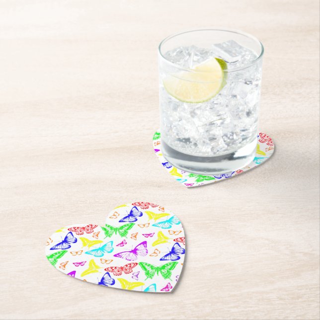 Rainbow Coloured Butterflies Flying Paper Coaster (Insitu)