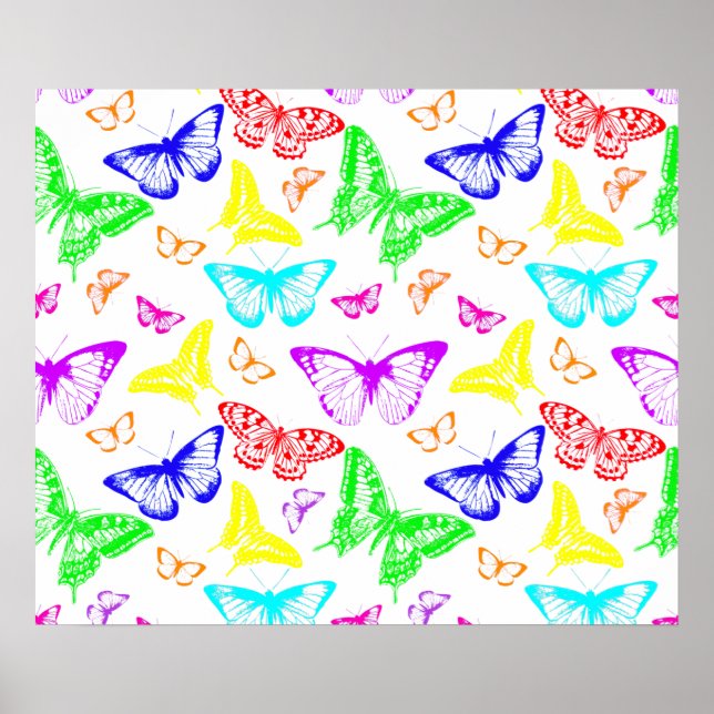 Rainbow Coloured Butterflies Flying Poster (Front)