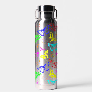 Rainbow Coloured Butterflies Flying Water Bottle