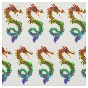 Rainbow Coloured Chinese Dragons Fabric