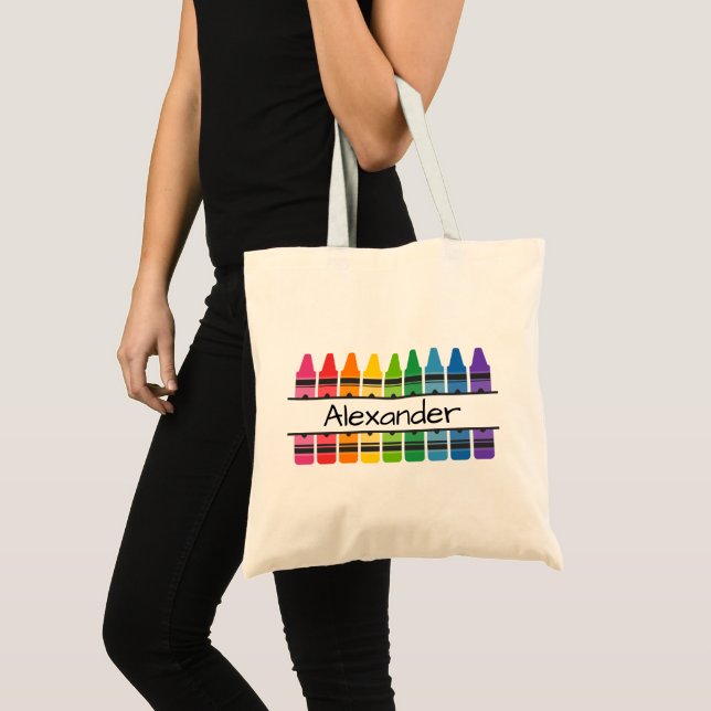 Rainbow Coloured Crayons Personalised Tote Bag (Front (Product))