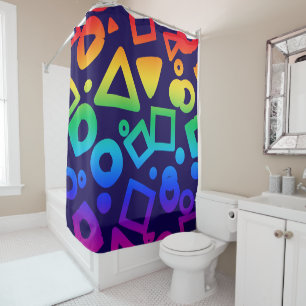 Rainbow coloured cubics dark blue background shower curtain