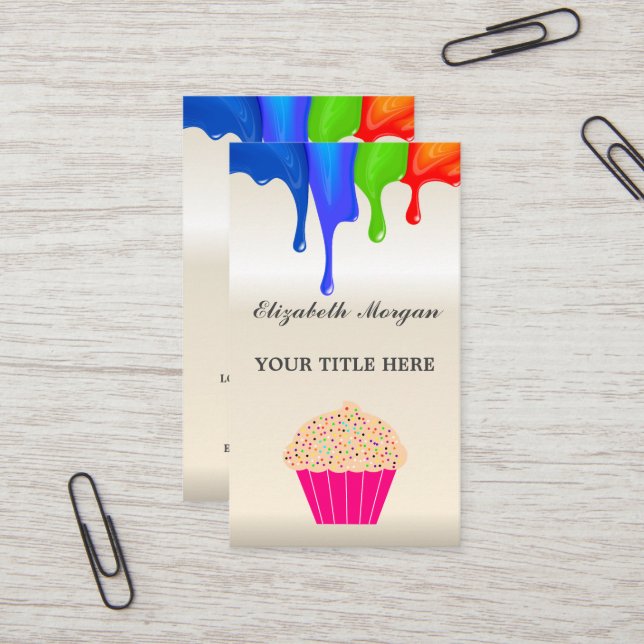 Rainbow coloured cupcake, chef Bakery Business Car Card (Front/Back In Situ)