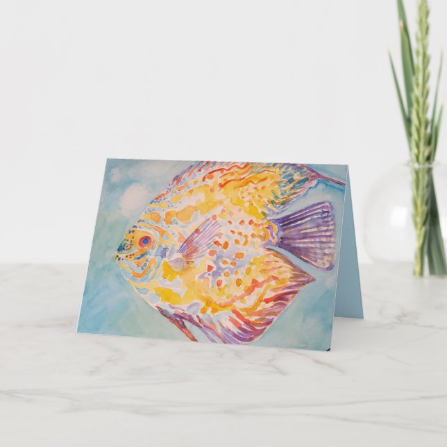 Rainbow Coloured Fish Watercolour Sea Birthday Car Card (Front)