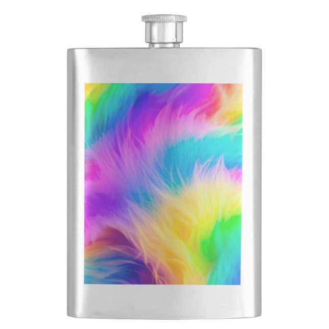 Rainbow Coloured Fur Design-75293 Hip Flask (Front)