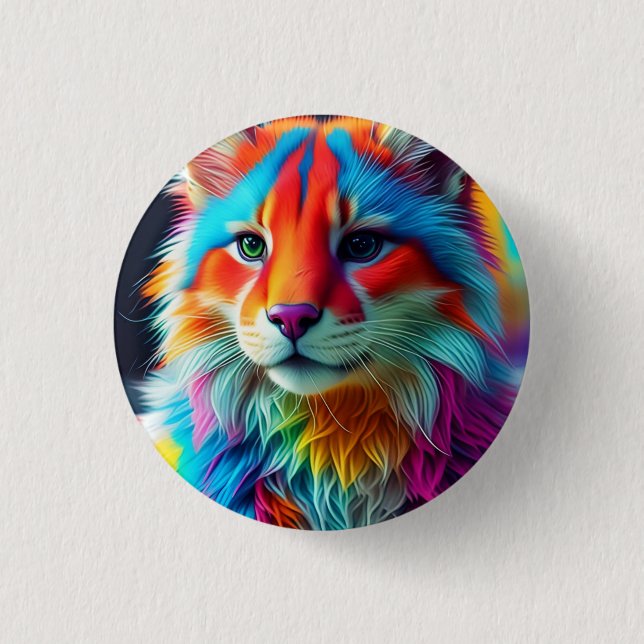 Rainbow Coloured Furry Cat-68587 3 Cm Round Badge (Front)