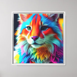Rainbow Coloured Furry Cat-68587 Canvas Print