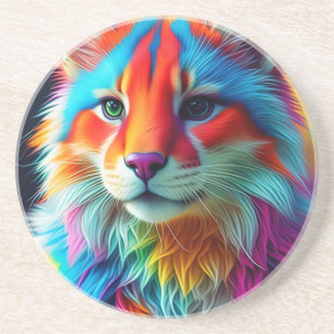 Rainbow Coloured Furry Cat-68587 Coaster