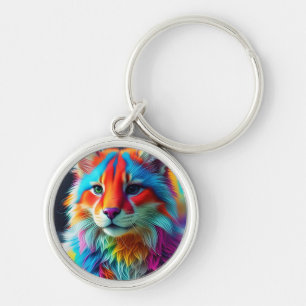 Rainbow Coloured Furry Cat-68587 Key Ring