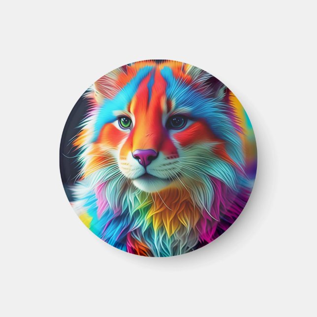 Rainbow Coloured Furry Cat-68587 Magnet (Front)