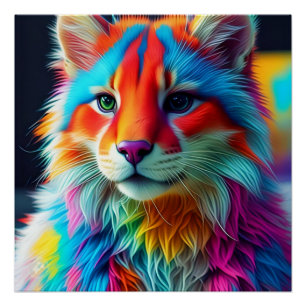 Rainbow Coloured Furry Cat-68587 Poster