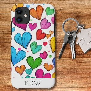 Rainbow Coloured Hearts Monogram Case-Mate iPhone Case