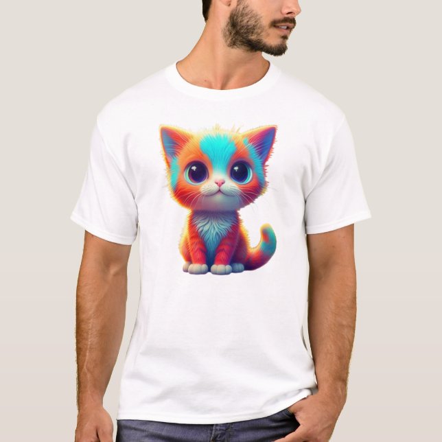 Rainbow Coloured Kitten Cartoon  T-Shirt (Front)