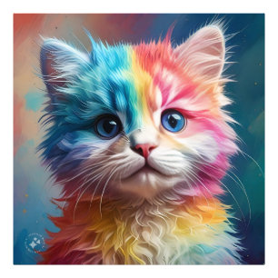 Rainbow Coloured Kitten Potrait  Photo Print