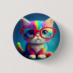 Rainbow Coloured Kitten Wearing Glasses-46568 3 Cm Round Badge