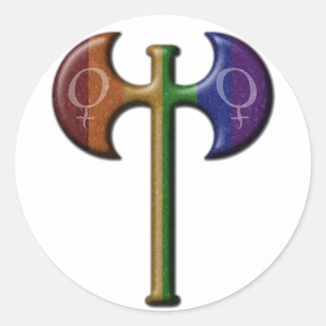 Rainbow Coloured Lesbian Pride Labrys  Classic Round Sticker (Front)