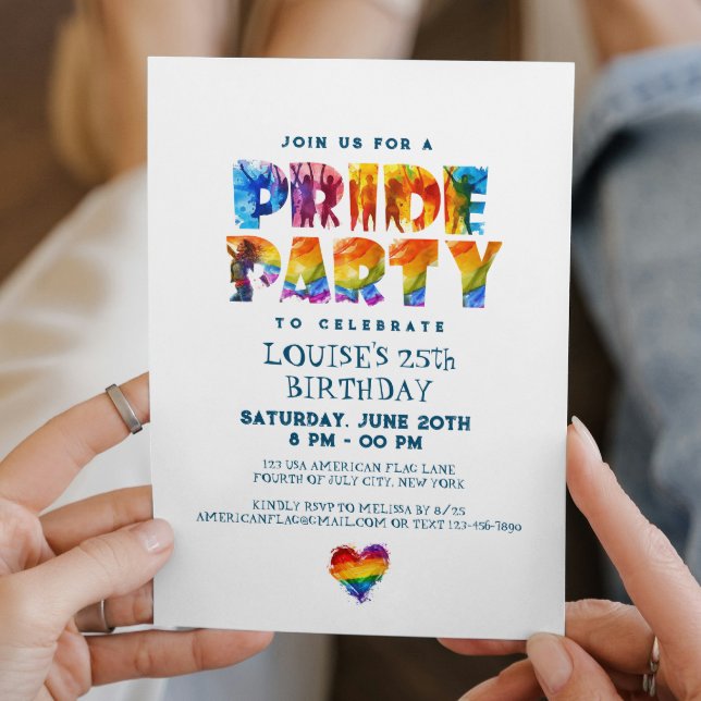 Rainbow Coloured Letters Pride Birthday Party Invitation (Creator Uploaded)