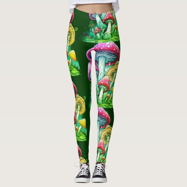 Rainbow Coloured Mushrooms on Customised Modern Leggings (Front)