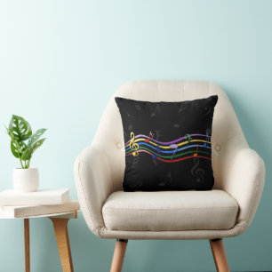 Rainbow Coloured Music Notes Cushion
