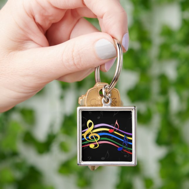 Rainbow Coloured Music Notes Key Ring (Hand)