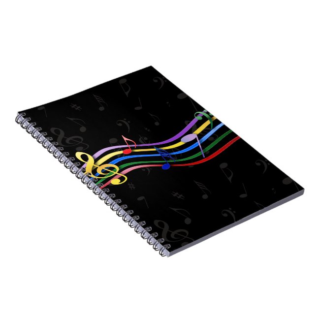 Rainbow Coloured Music Notes Spiral Notebook (Right Side)