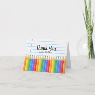 Rainbow Coloured Pencils Lined Paper Teacher Thank You Card