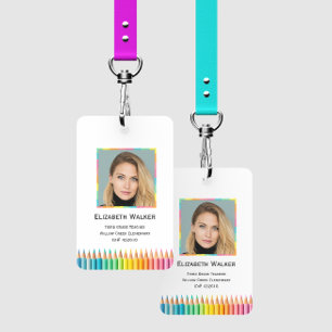 Rainbow Coloured Pencils School Teacher ID Badge