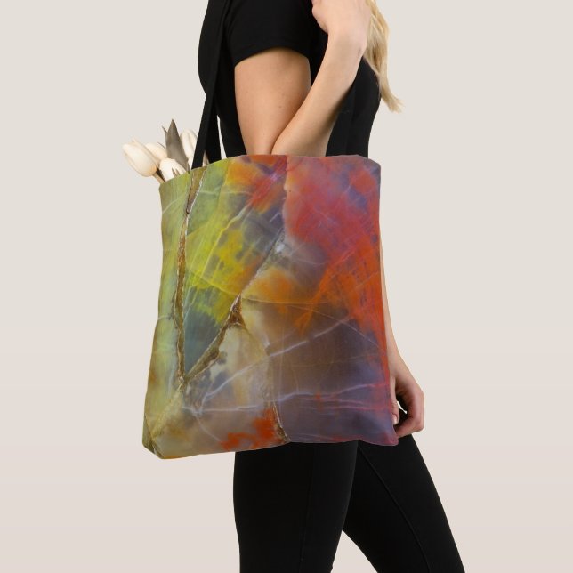 Rainbow Coloured Petrified Wood Tote Bag (Close Up)