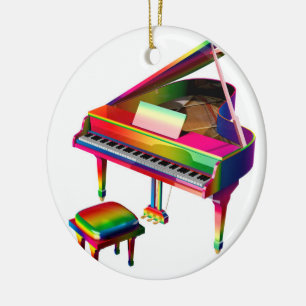 Rainbow Coloured Piano Ceramic Tree Decoration