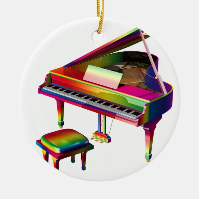 Rainbow Coloured Piano Ceramic Tree Decoration (Front)