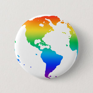 Rainbow coloured planet earth 6 cm round badge