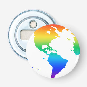 Rainbow coloured planet earth bottle opener