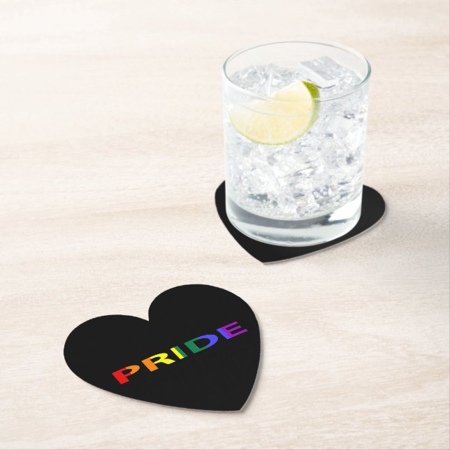 Rainbow Coloured Pride Word Paper Coaster (Insitu)