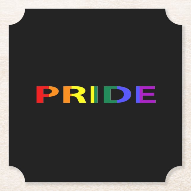 Rainbow Coloured Pride Word Paper Coaster (Front)