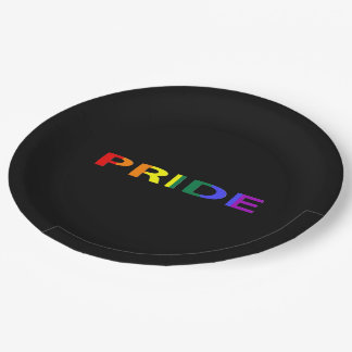 Rainbow Coloured Pride Word Paper Plate