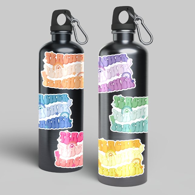 Rainbow Coloured Retro Teacher Vinyl Sticker Pack (Creator Uploaded)