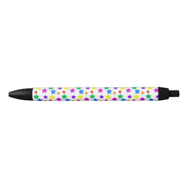 Rainbow Coloured Stars Black Ink Pen (Front)
