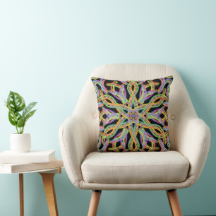 Rainbow Coloured String Rope Pattern Art Cushion