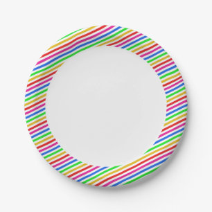 Rainbow Coloured Striped Paper Plates