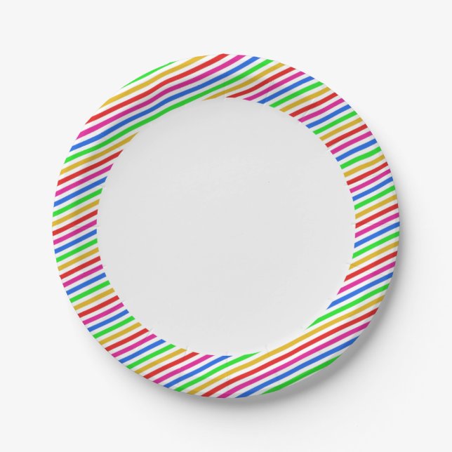 Rainbow Coloured Striped Paper Plates (Front)