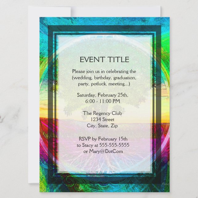 Rainbow Coloured Tree of Life Invitation (Front)