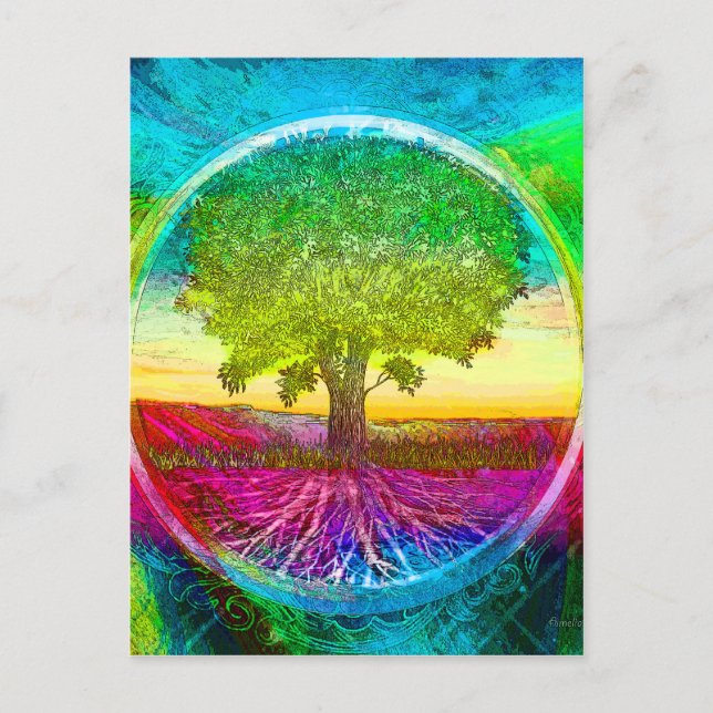 Rainbow Coloured Tree of Life Postcard (Front)